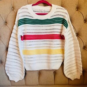 NWT Willow & Clay striped knit sweater balloon sleeves white pink green small